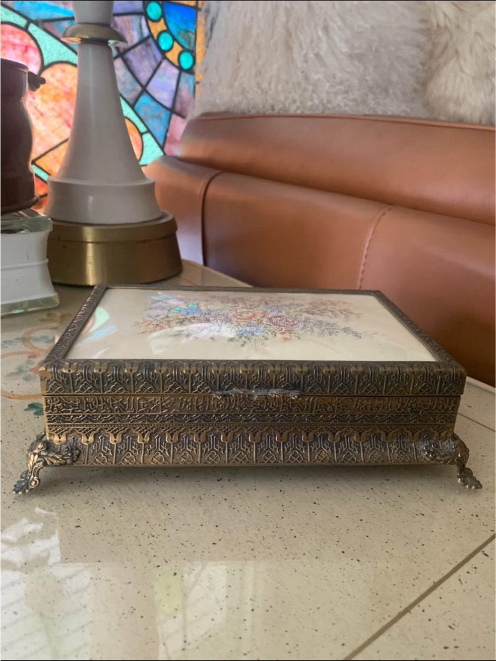 Antique Ormalu Jewelry Keepsake Box Rare
